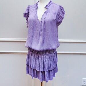 Anthropologie Current Air Dress S Zoey Pleated Tiered Skirt Mini Lavendar Purple